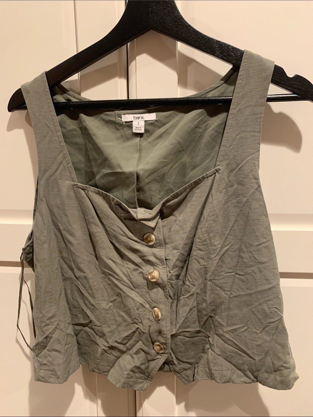 Bar III Olive Green Button-Front Square Neck Crop Top